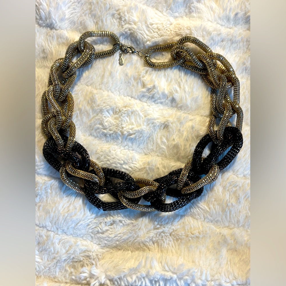 Aldo Vintage braided mesh black and gold plated necklace